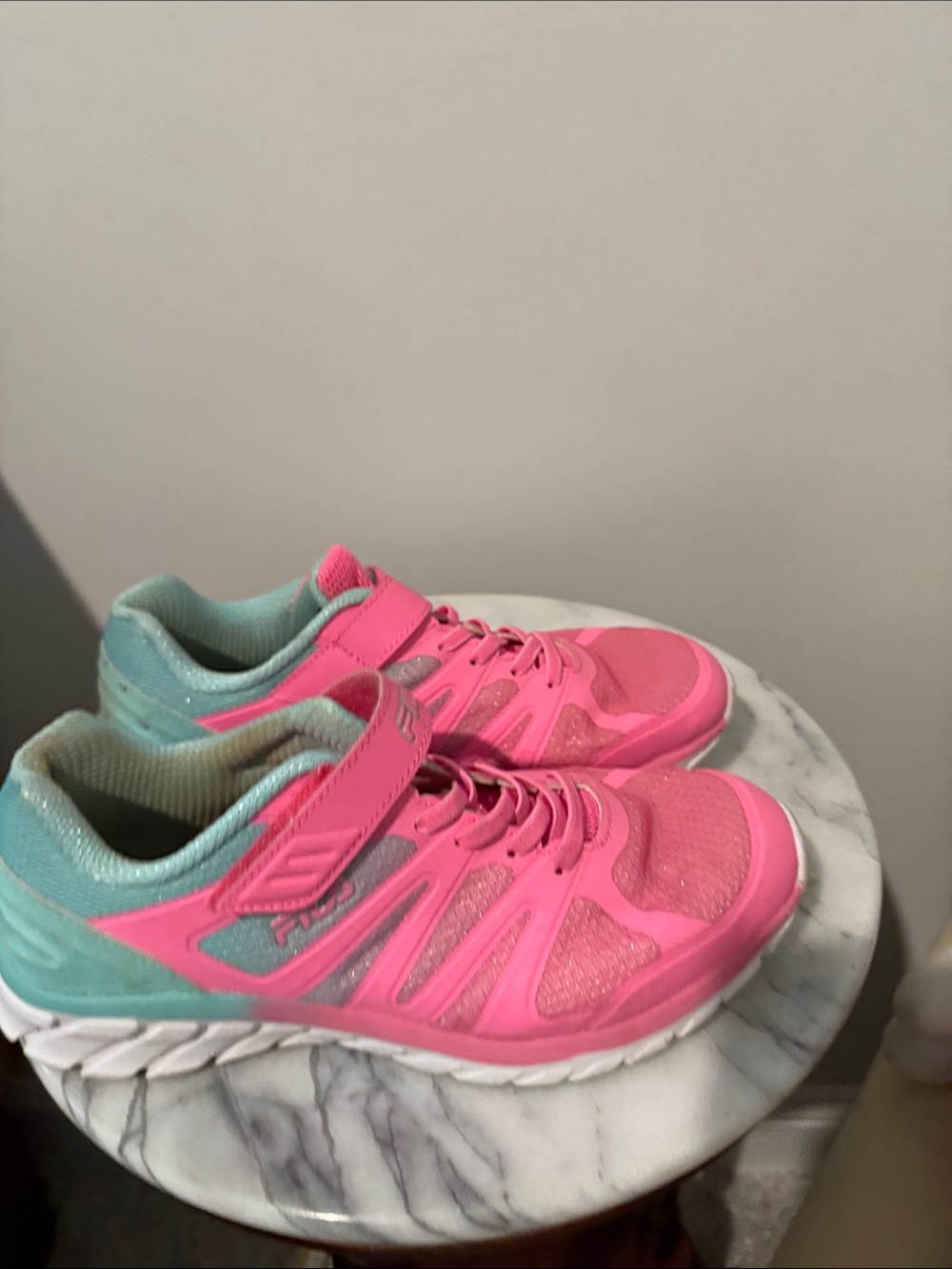 Fila Pink and Teal Kids Sneakers with Hook-and-Loop Strap